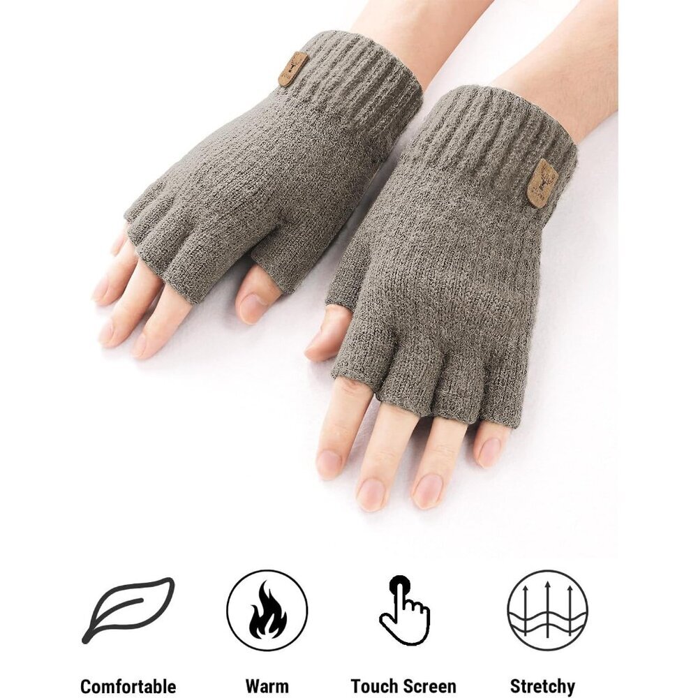 Fingerless Gloves Half Finger Winter Warm Knitted Gloves Working Running Biking - Picture 6 of 6